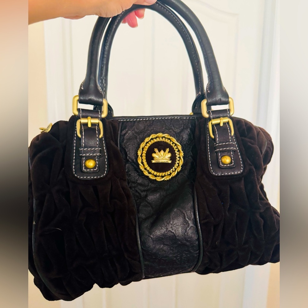 Vintage Juicy Couture Quilted Chocolate Velour and Leather Satchel